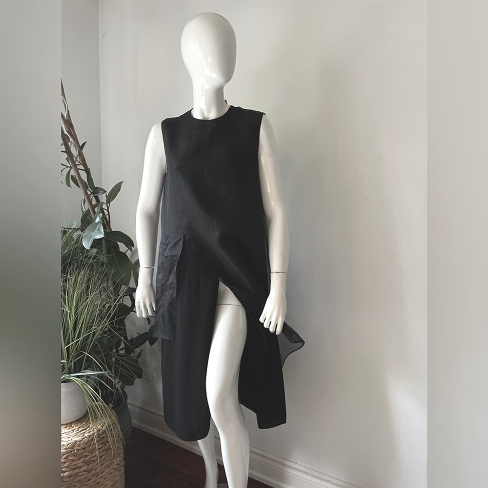 mem.js roma silk layered Black Sleeveless Dress tunic small